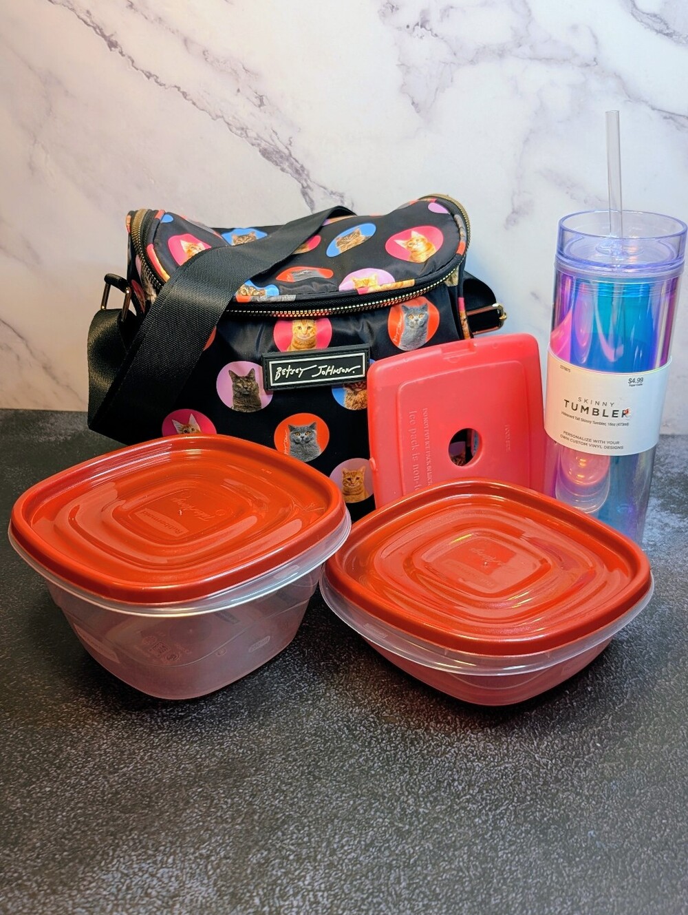 Betsey Johnson Insulated Cat Lunch Bag Combo With 16oz Tumbler